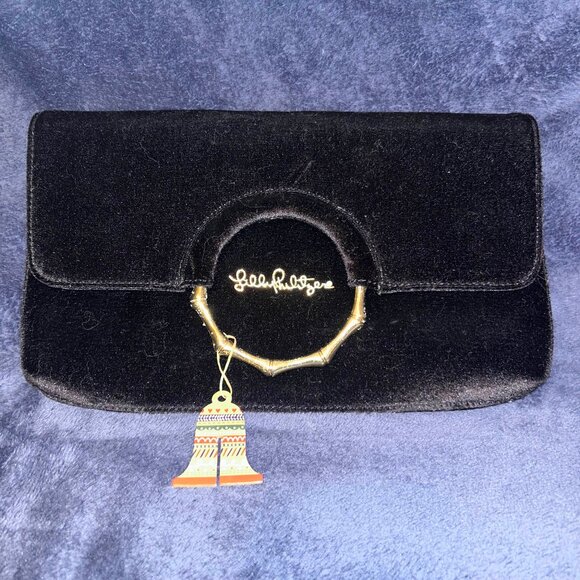Lily Pulitzer Black Velvet Evening Clutch with Gold Clasp - Picture 1 of 8